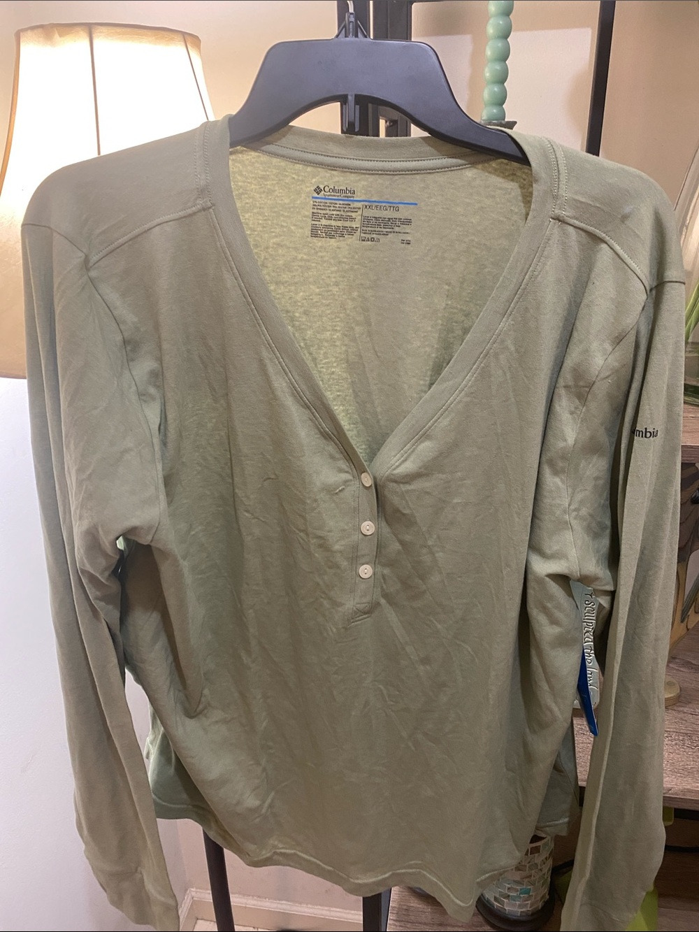 Columbia Women's Long Sleeve Henley Top - Light Olive Green